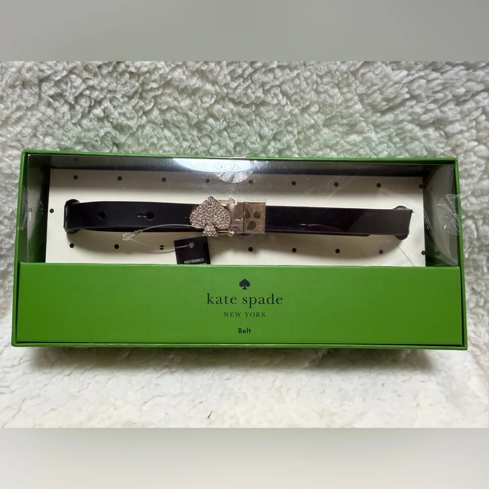 NEW Kate Spade Genuine Leather Rev. Black/White Belt Crystal Studded Spade S/M